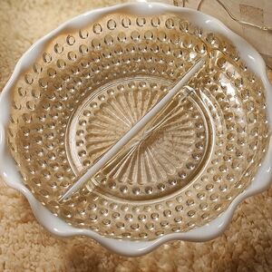 Vintage Anchor Hocking Moonstone Hobnail Opalescent Divided Serving Dish